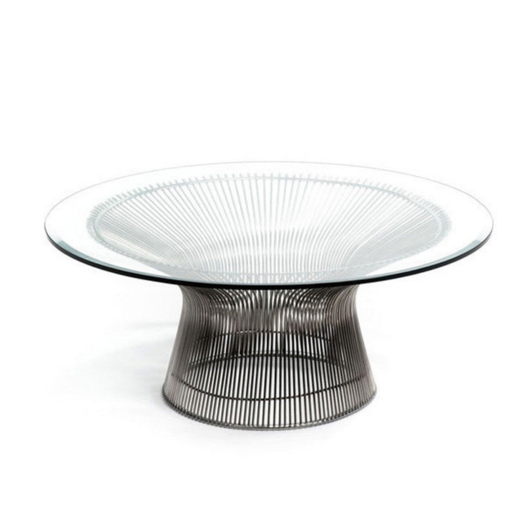 Platner Coffee Table Silver w/ Glass Luxe Modern Rentals