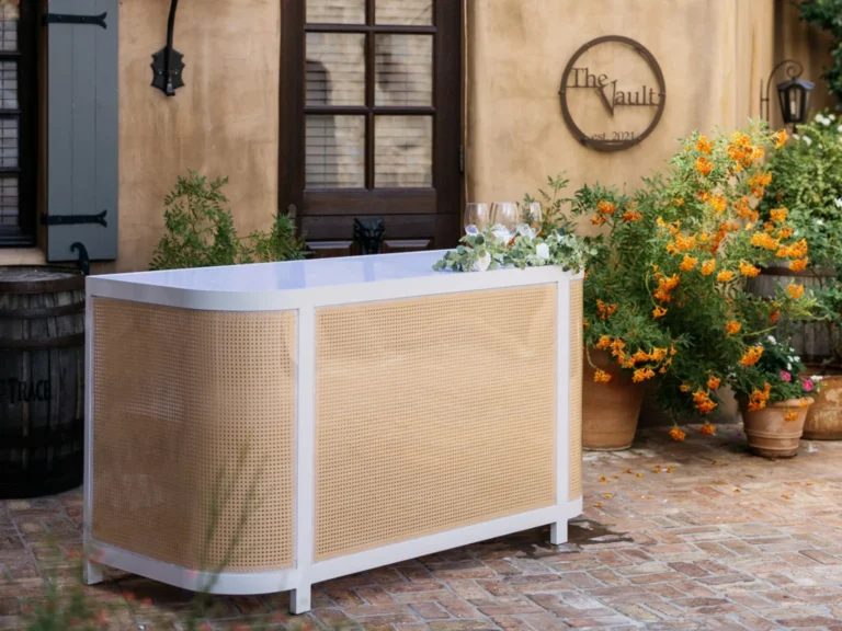 Outdoor event furniture rental setup for a reception in Toronto