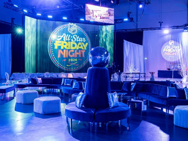 modular seating for an NHL event with furniture rentals by Luxe Modern Rentals Toronto