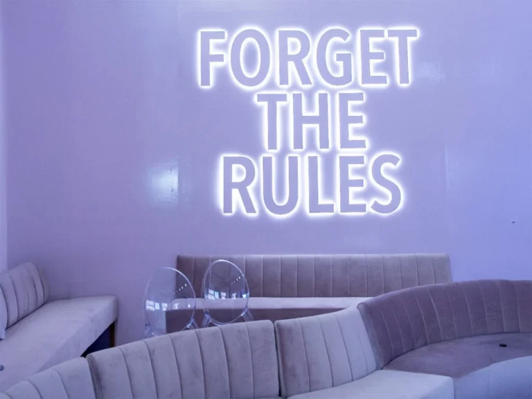 Modern Event seating and branded signage by Luxe Modern Rentals