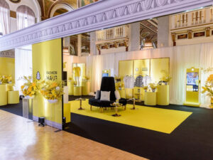Custom branded decor and seating for a Fashion Haus event provided by Luxe Modern Rentals Toronto