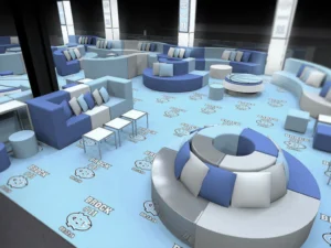 3D rendering event design showing lounge furniture layout for a corporate event