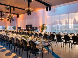 Modern gala setup with furniture rentals by Luxe Modern Rentals